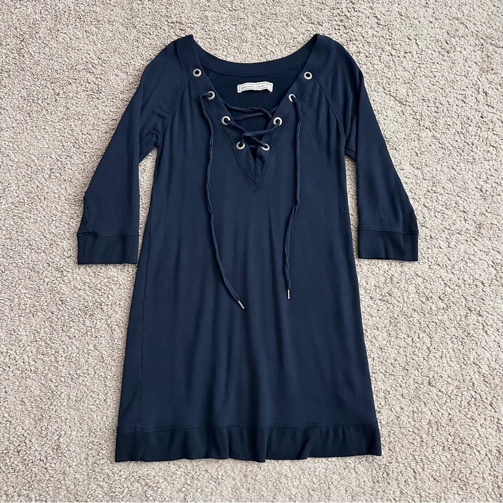 Abercrombie & Fitch Navy Blue V Neck Shift Sweater Dress Womens XS
